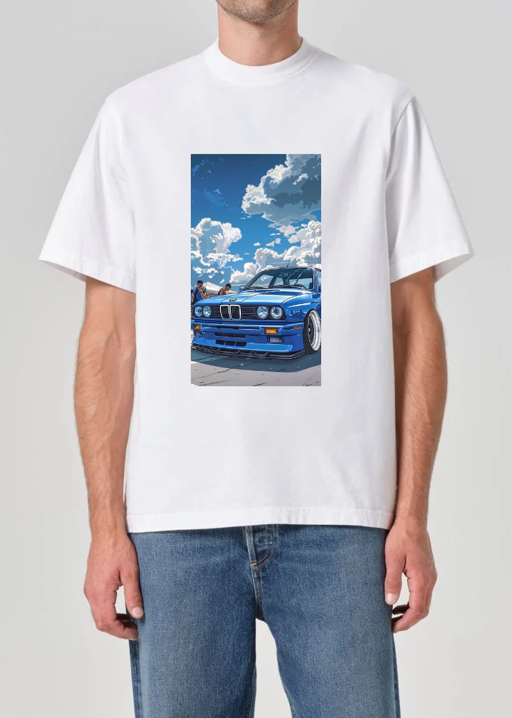 BMW E30 Sky Cruise Tee – Blue Legend in Anime Style