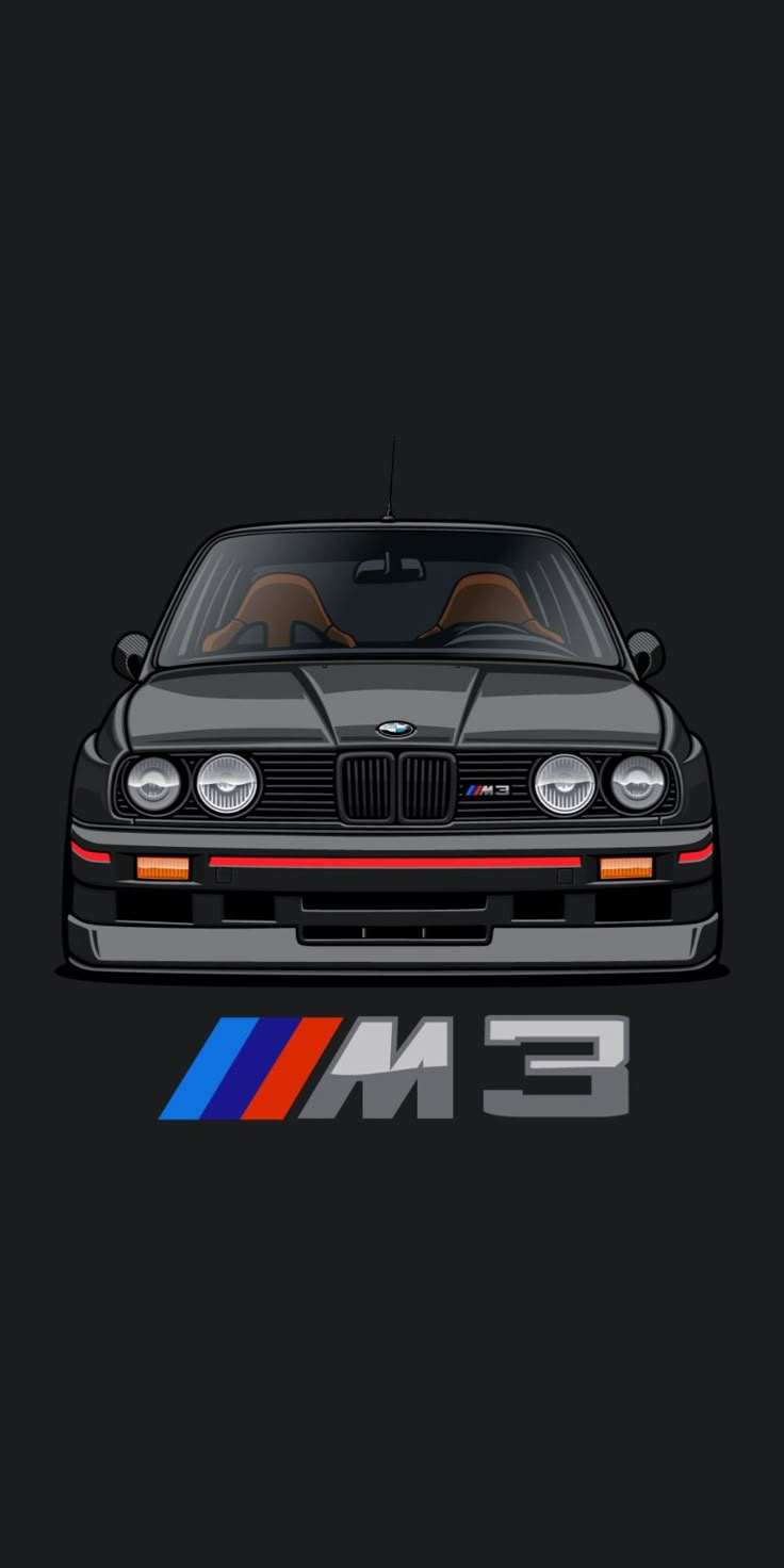 Black E30 M3 Sticker – Clean Front with Red Stripe